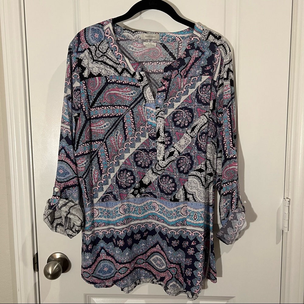 Van Heusen Women’s Paisley Roll-Sleeve Top | XL | GUC